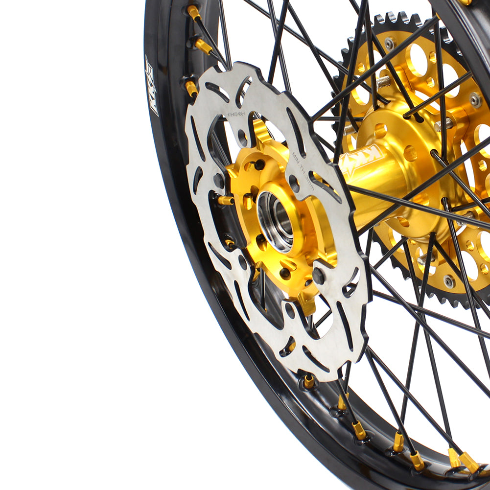 KKE 21/18 CNC ENDURO WHEELS RIMS SET FOR SUZUKI RM125 1996-2007 RM250 1996-2008 GOLD NIPPLE BLACK SPOKE - KKE Racing