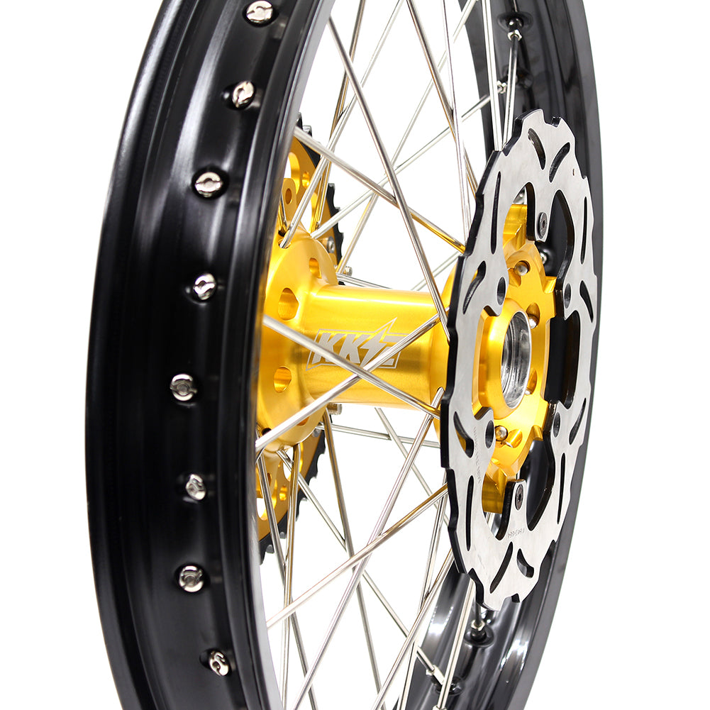 KKE 1.6*21 2.15*19 MX WHEELS RIMS SET FOR SUZUKI RM125 1996-2007 RM250 1996-2008 GOLD CNC HUBS BLACK RIMS - KKE Racing