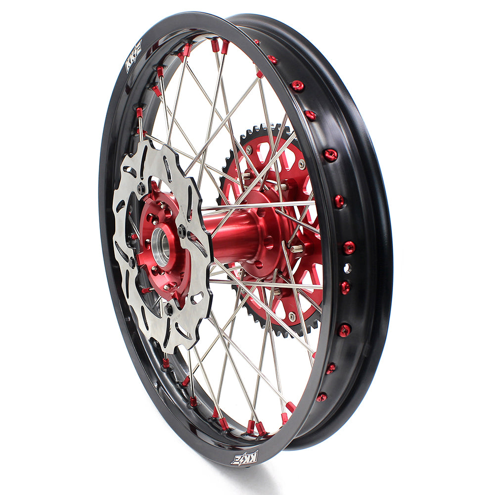 KKE 21/19 SPOKED MX WHEELS RIMS SET FOR SUZUKI RMZ250 07-19 RMZ450 05-19 RED ALLOY NIPPLE SILVER SPOKE - KKE Racing