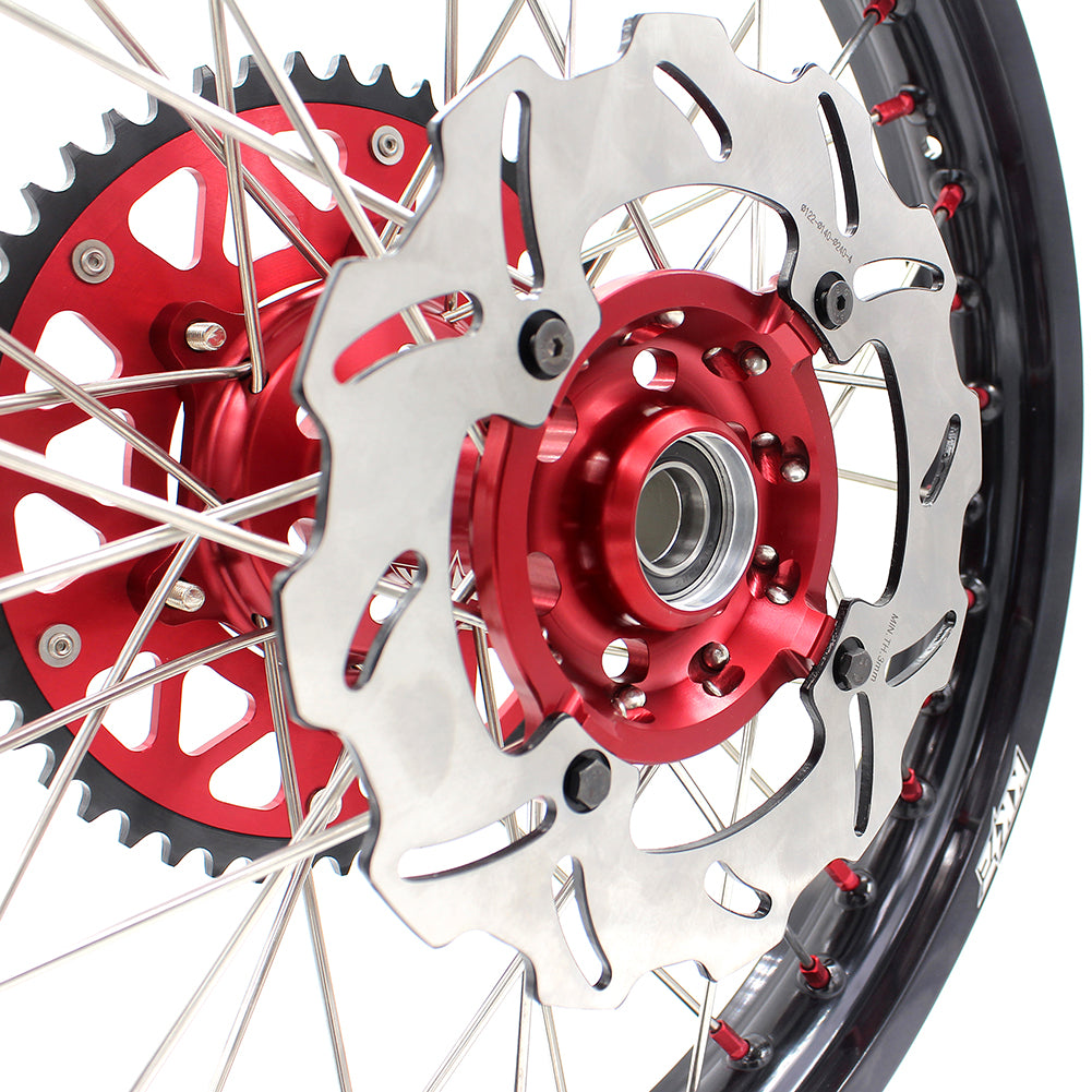 KKE 21/19 SPOKED MX WHEELS RIMS SET FOR SUZUKI RMZ250 07-19 RMZ450 05-19 RED ALLOY NIPPLE SILVER SPOKE - KKE Racing