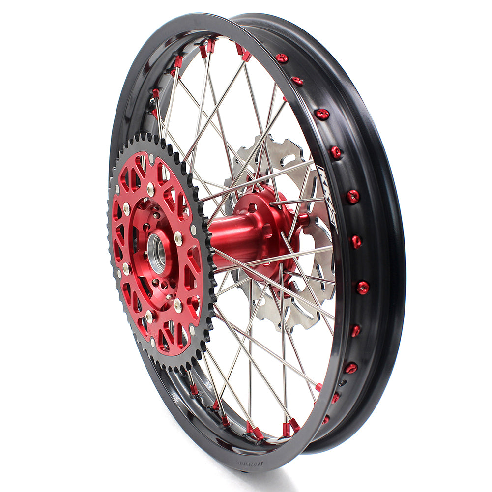 KKE 21/19 SPOKED MX WHEELS RIMS SET FOR SUZUKI RMZ250 07-19 RMZ450 05-19 RED ALLOY NIPPLE SILVER SPOKE - KKE Racing