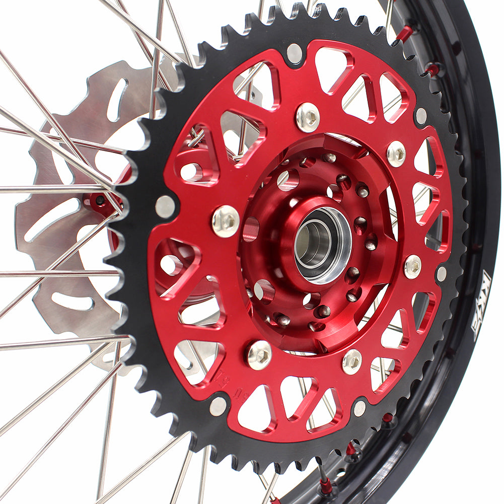 KKE 21/19 SPOKED MX WHEELS RIMS SET FOR SUZUKI RMZ250 07-19 RMZ450 05-19 RED ALLOY NIPPLE SILVER SPOKE - KKE Racing
