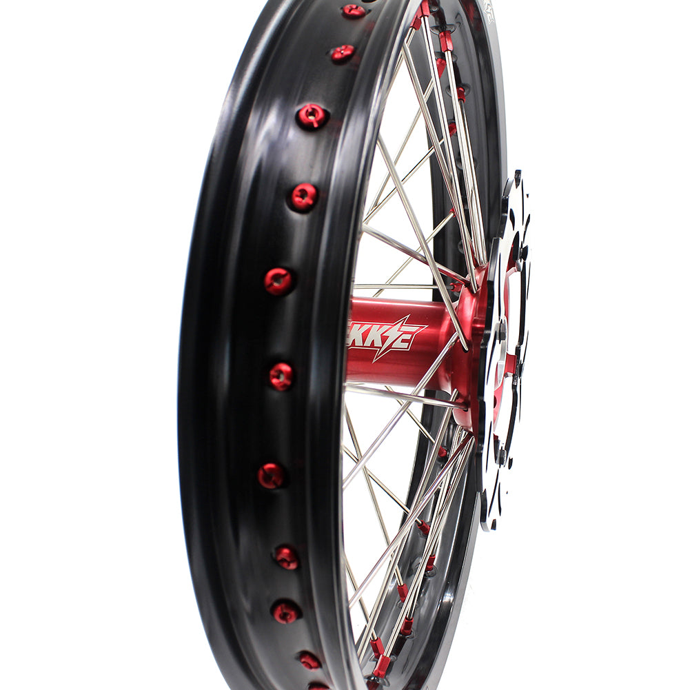 KKE 21/19 SPOKED MX WHEELS RIMS SET FOR SUZUKI RMZ250 07-19 RMZ450 05-19 RED ALLOY NIPPLE SILVER SPOKE - KKE Racing