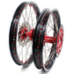 KKE 21/19 SPOKED MX WHEELS RIMS SET FOR SUZUKI RMZ250 07-19 RMZ450 05-19 RED ALLOY NIPPLE SILVER SPOKE - KKE Racing