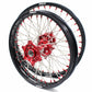 KKE 21/19 SPOKED MX WHEELS RIMS SET FOR SUZUKI RMZ250 07-19 RMZ450 05-19 RED ALLOY NIPPLE SILVER SPOKE - KKE Racing