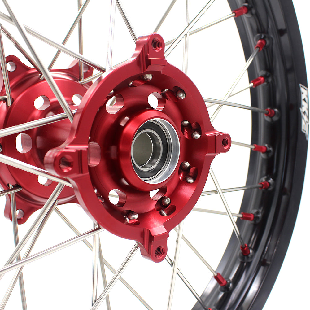 KKE 21/19 SPOKED MX WHEELS RIMS SET FOR SUZUKI RMZ250 07-19 RMZ450 05-19 RED ALLOY NIPPLE SILVER SPOKE - KKE Racing
