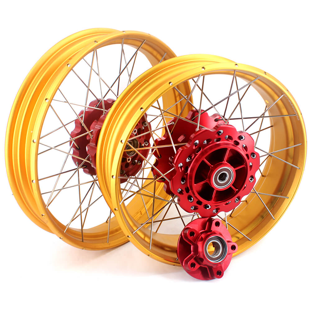 VMX-Racing 21/18 Tubeless Rims Fit Honda Africa Twin CRF1000L 2016-2020 Red Hub & Gold Rim