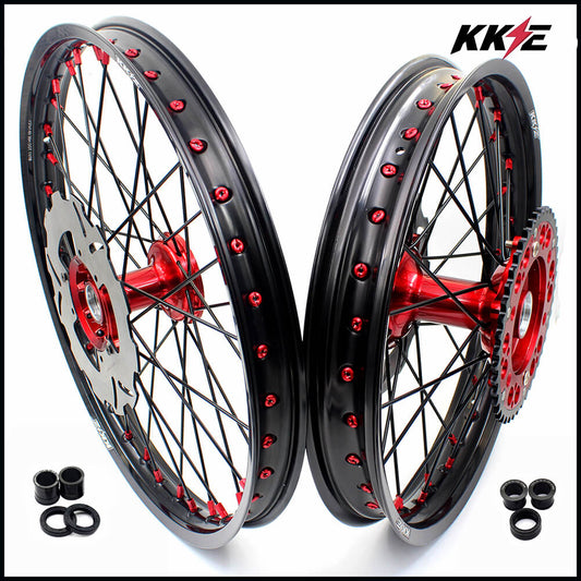 KKE 21 & 19 Casting MX Wheels for Honda CR125R 1998-2001 CR250R 1997 Red Black Disc