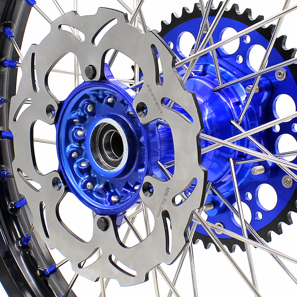 KKE 21"&19" Mx Dirtbike Casting Wheels For YAMAHA YZ125 YZ250 1999-2016 YZ250F YZ450F 2003-2015 Blue Nipples With Disc