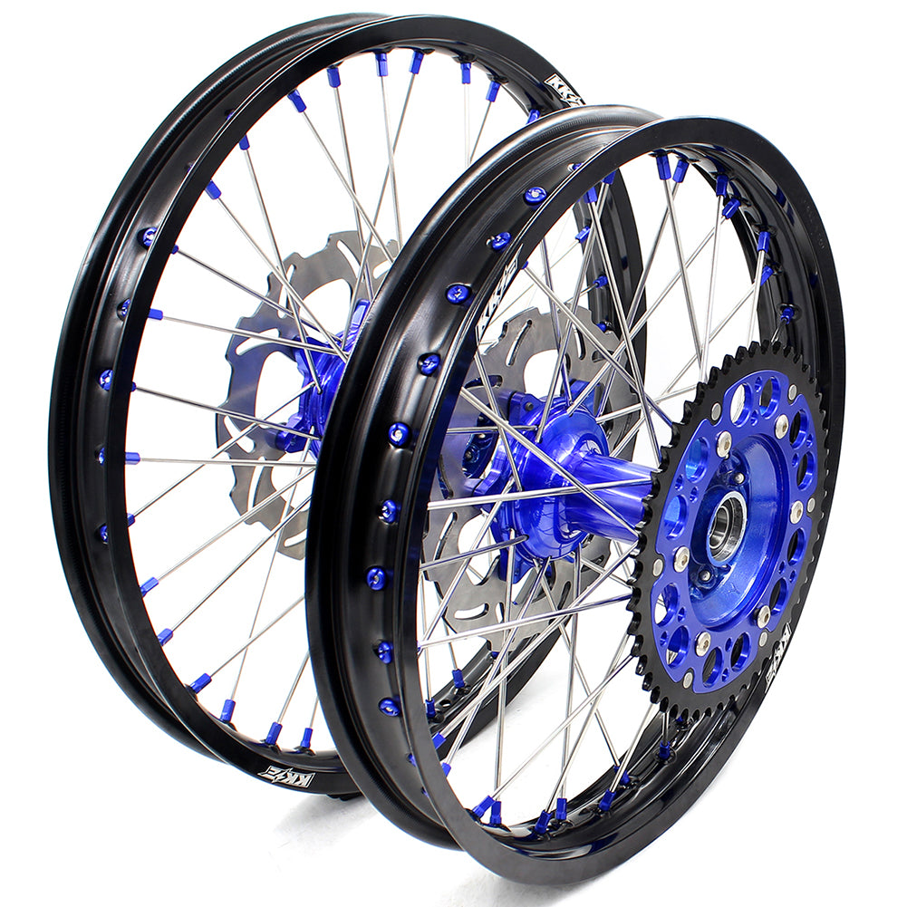 KKE 21"&19" Mx Dirtbike Casting Wheels For YAMAHA YZ125 YZ250 1999-2016 YZ250F YZ450F 2003-2015 Blue Nipples With Disc