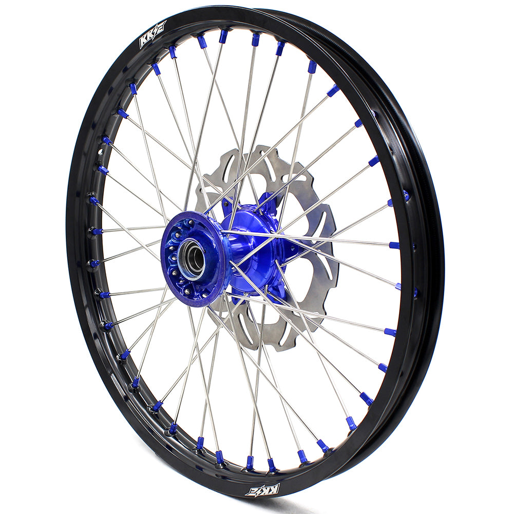 KKE 21"&19" Mx Dirtbike Casting Wheels For YAMAHA YZ125 YZ250 1999-2016 YZ250F YZ450F 2003-2015 Blue Nipples With Disc