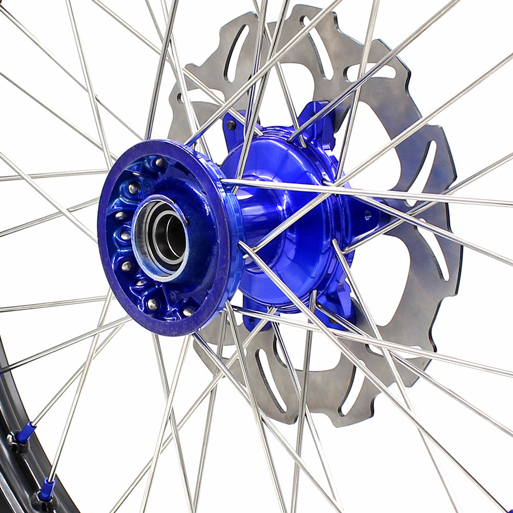 KKE 21"&18" Enduro Dirtbike Casting Wheels For YAMAHA YZ125 YZ250 1999-2016 YZ250F YZ450F 2003-2015 Blue Nipples With Disc