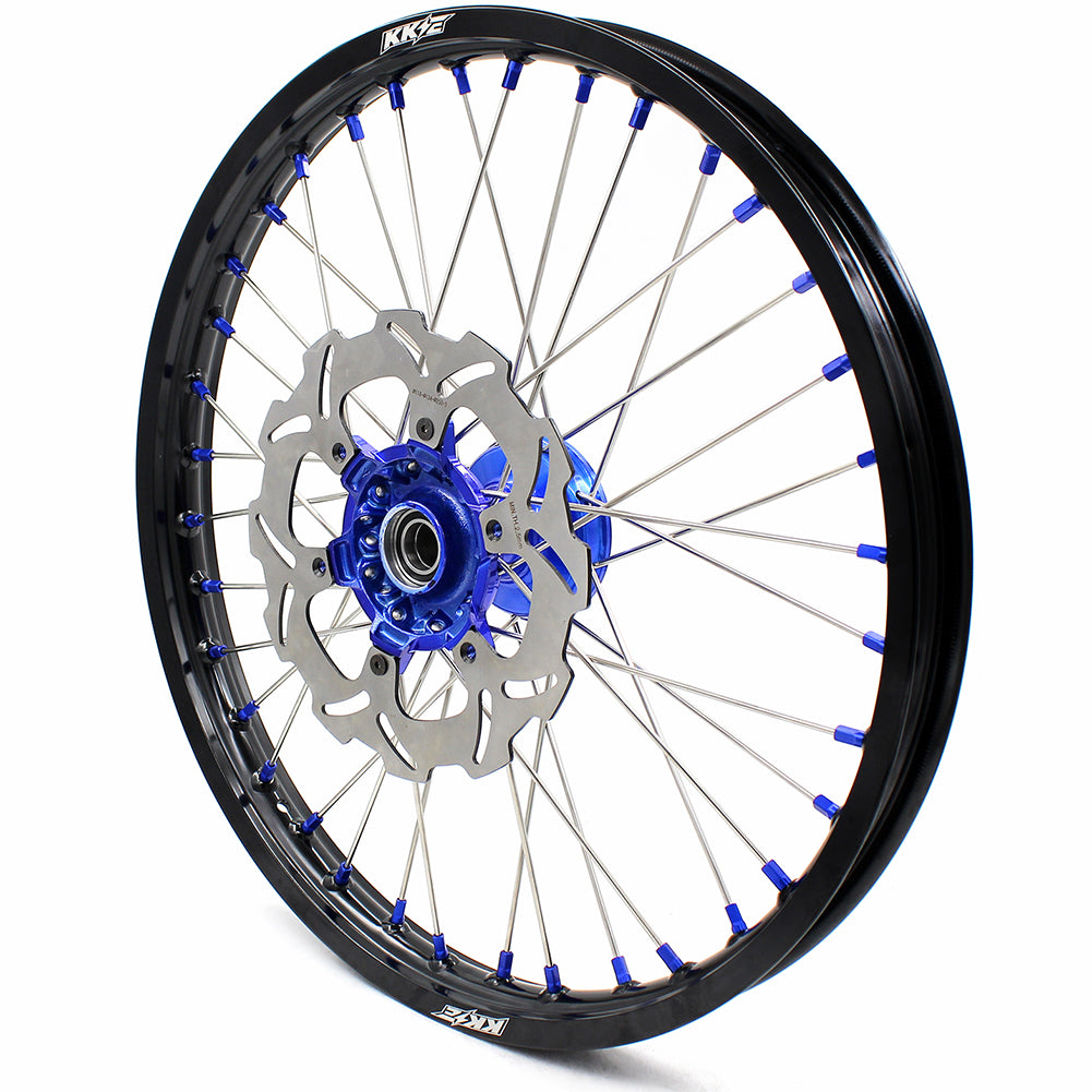 KKE 21"&19" Mx Dirtbike Casting Wheels For YAMAHA YZ125 YZ250 1999-2016 YZ250F YZ450F 2003-2015 Blue Nipples With Disc