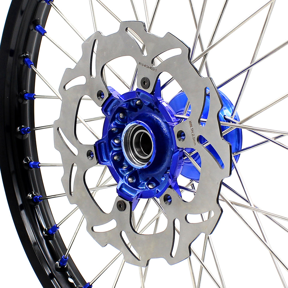KKE 21"&19" Mx Dirtbike Casting Wheels For YAMAHA YZ125 YZ250 1999-2016 YZ250F YZ450F 2003-2015 Blue Nipples With Disc