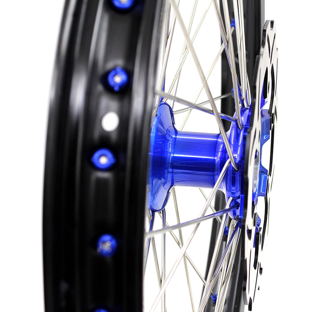 KKE 21"&19" Mx Dirtbike Casting Wheels For YAMAHA YZ125 YZ250 1999-2016 YZ250F YZ450F 2003-2015 Blue Nipples With Disc