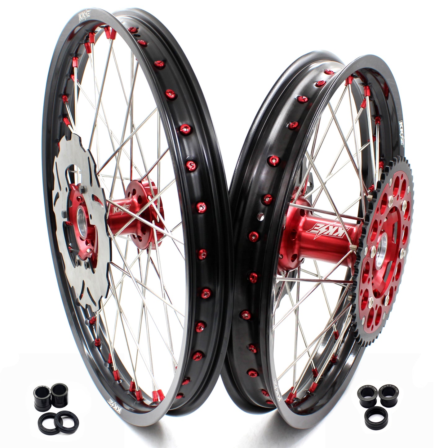 KKE 21/18 21/19 MX Wheels Rims Set For Honda XR400R 1996-2004 XR600R 1991-2000 Red Nipples