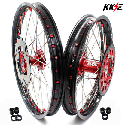 KKE 21/18 21/19 MX Wheels Rims Set For Honda XR400R 1996-2004 XR600R 1991-2000 Red Nipples