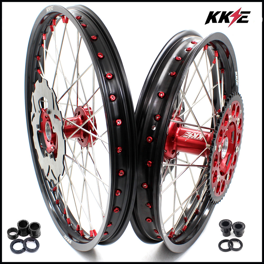 KKE 21&18 21&19 Wheels Set for HONDA XR650R 2000-2008 Red Nipple Discs
